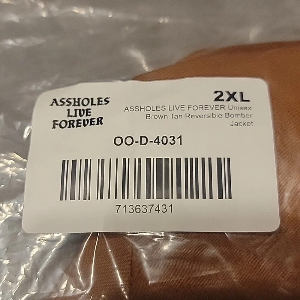 NWT Assholes Live Forever Brown Tan Reversible Bomber Jacket ALF Unisex Size 2XL - Picture 9 of 15
